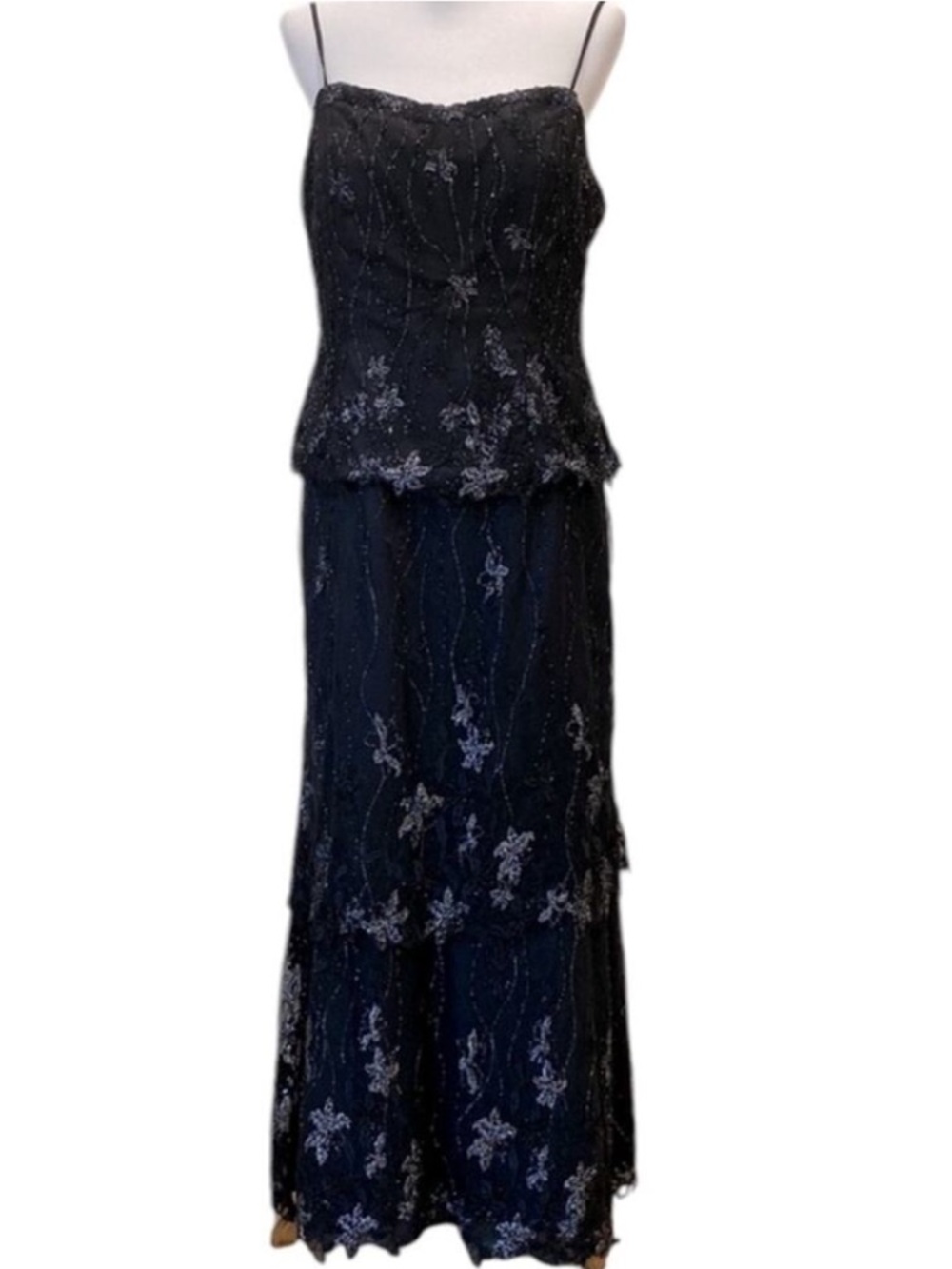 Vintage Black Gown Medium Y2K Formal dress Large Long Bead 90s Slipdress Elegant - Picture 10 of 17